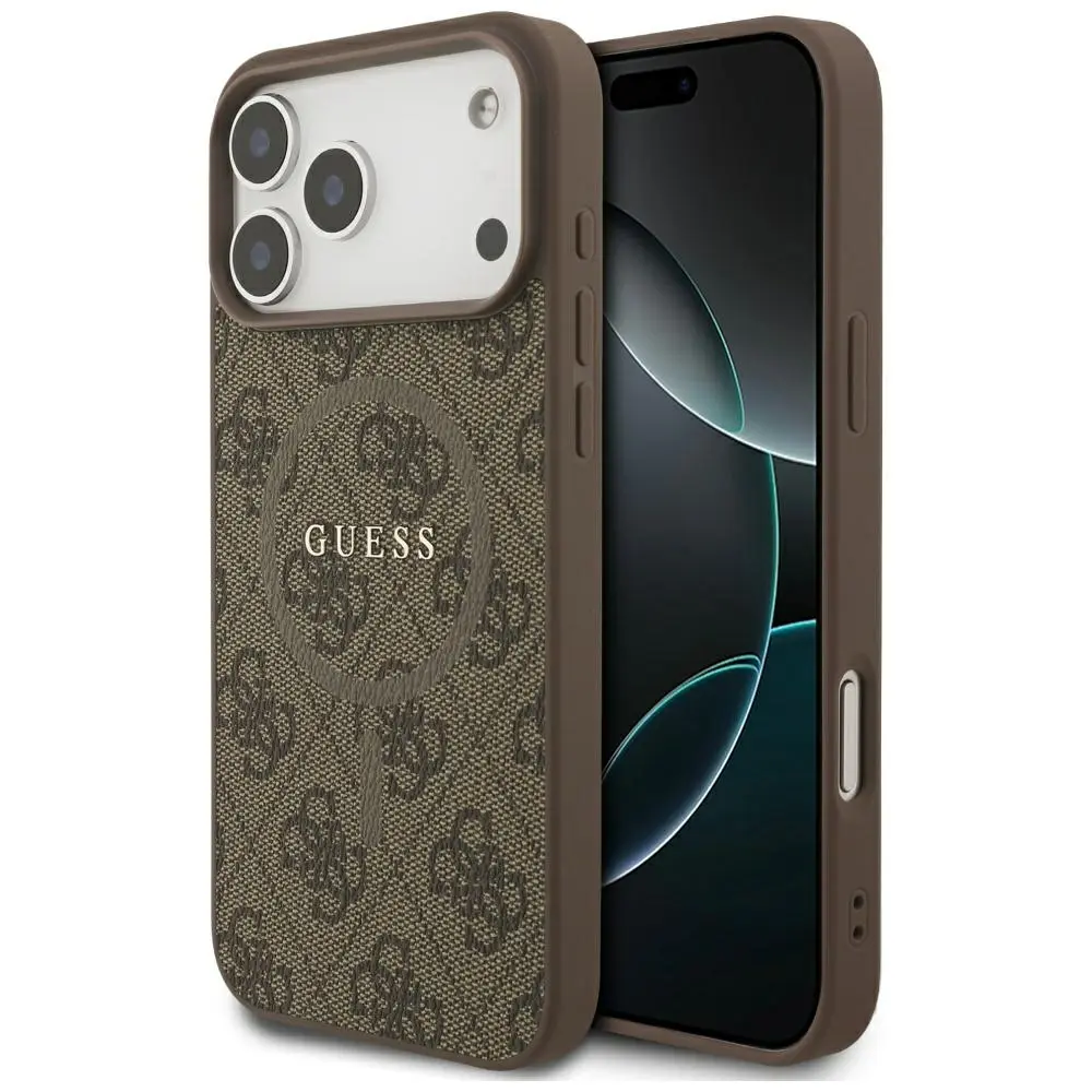 Zadní kryt Guess PU Leather 4G Colored Ring MagSafe pro iPhone 17 Pro Max Brown