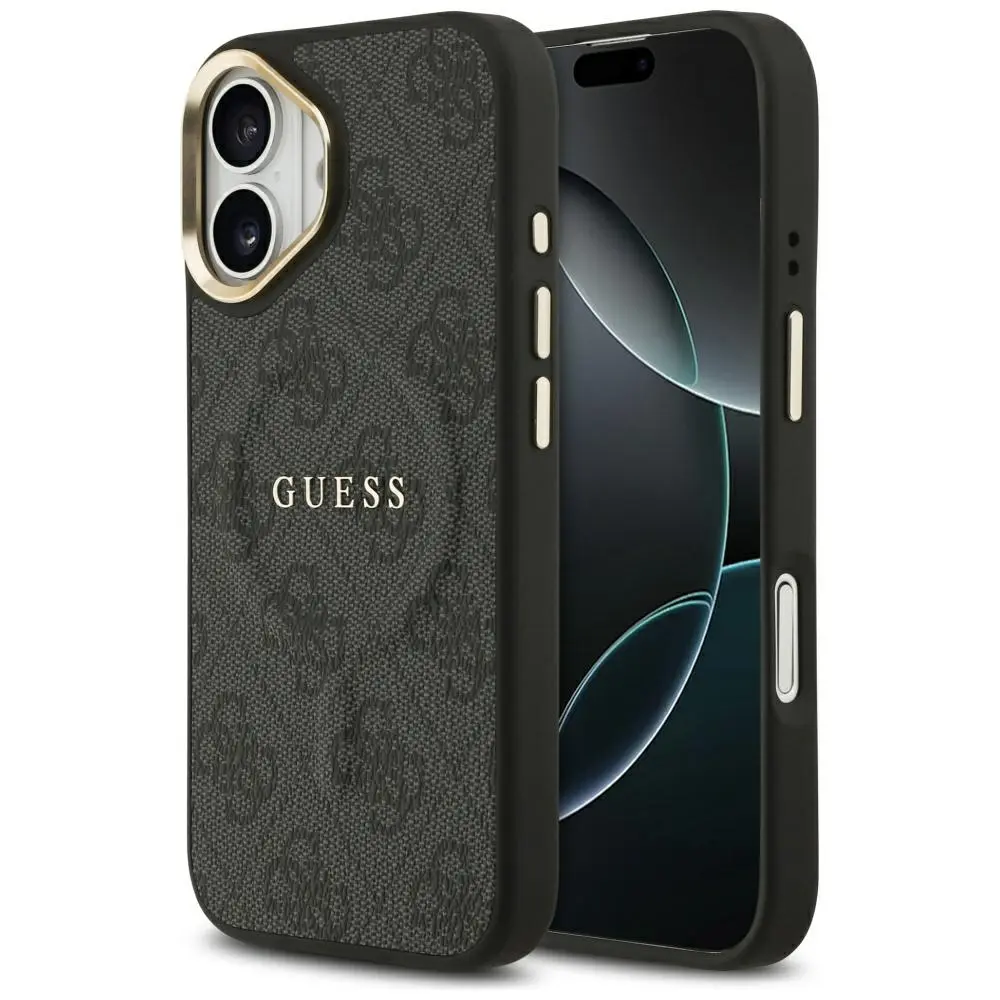 Zadní kryt Guess PU Leather 4G Gold Frame MagSafe pro iPhone 17 Black