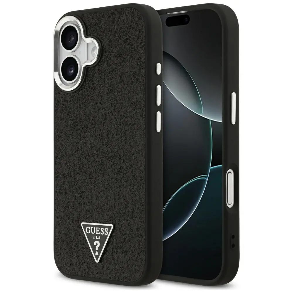 Guess Glitter Triangle Logo MagSafe pro iPhone 17 černý