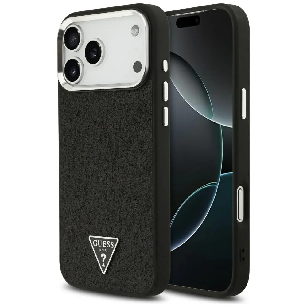 Guess Glitter Triangle Logo MagSafe iPhone 17 Pro Max černý