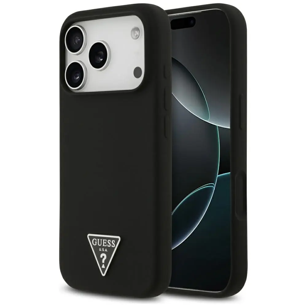 Guess Silicone Triangle Logo MagSafe pouzdro iPhone 17 Pro Max černé