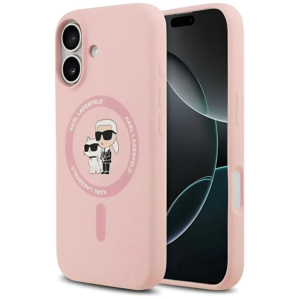 Zadní kryt Karl Lagerfeld Liquid Silicone Karl and Choupette MagSafe pro iPhone 17 Pink