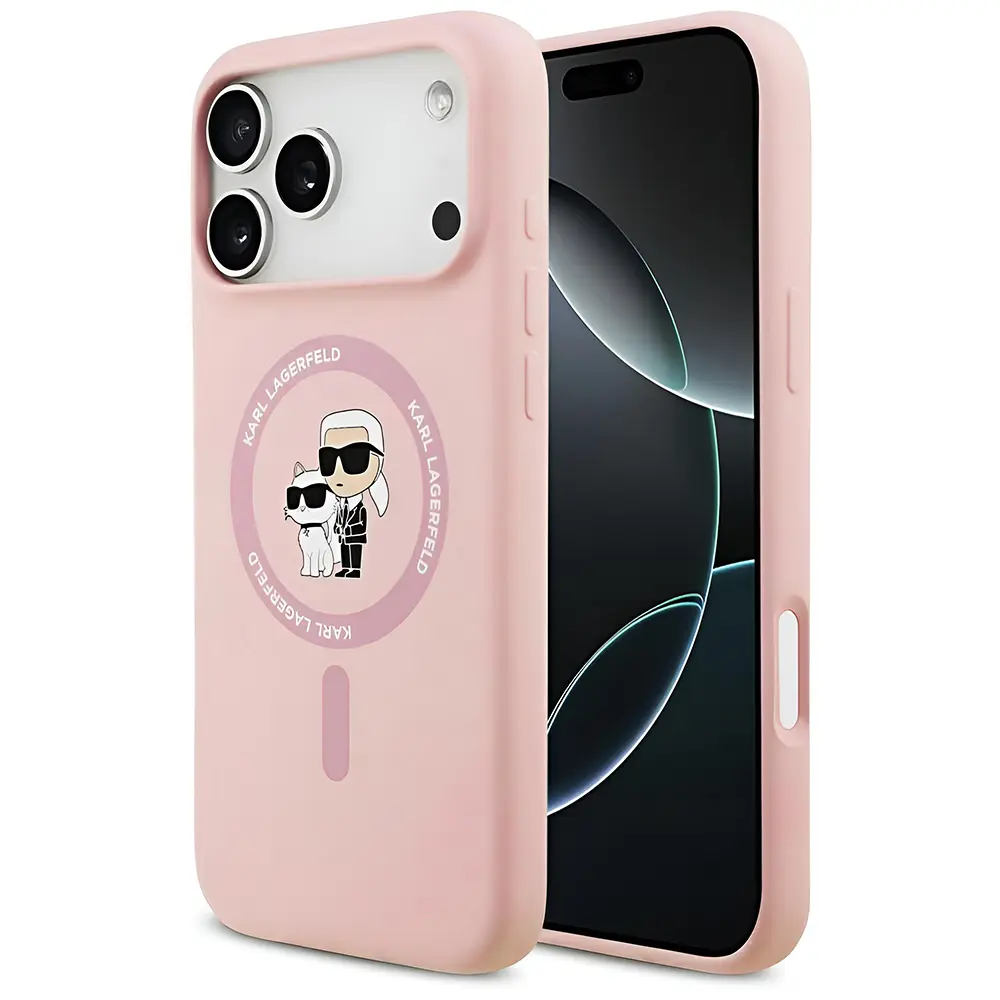 Karl Lagerfeld Liquid Silicone Karl and Choupette MagSafe Zadní Kryt pro iPhone 17 Pro Max Pink KLHMP17XSCMKCRHP