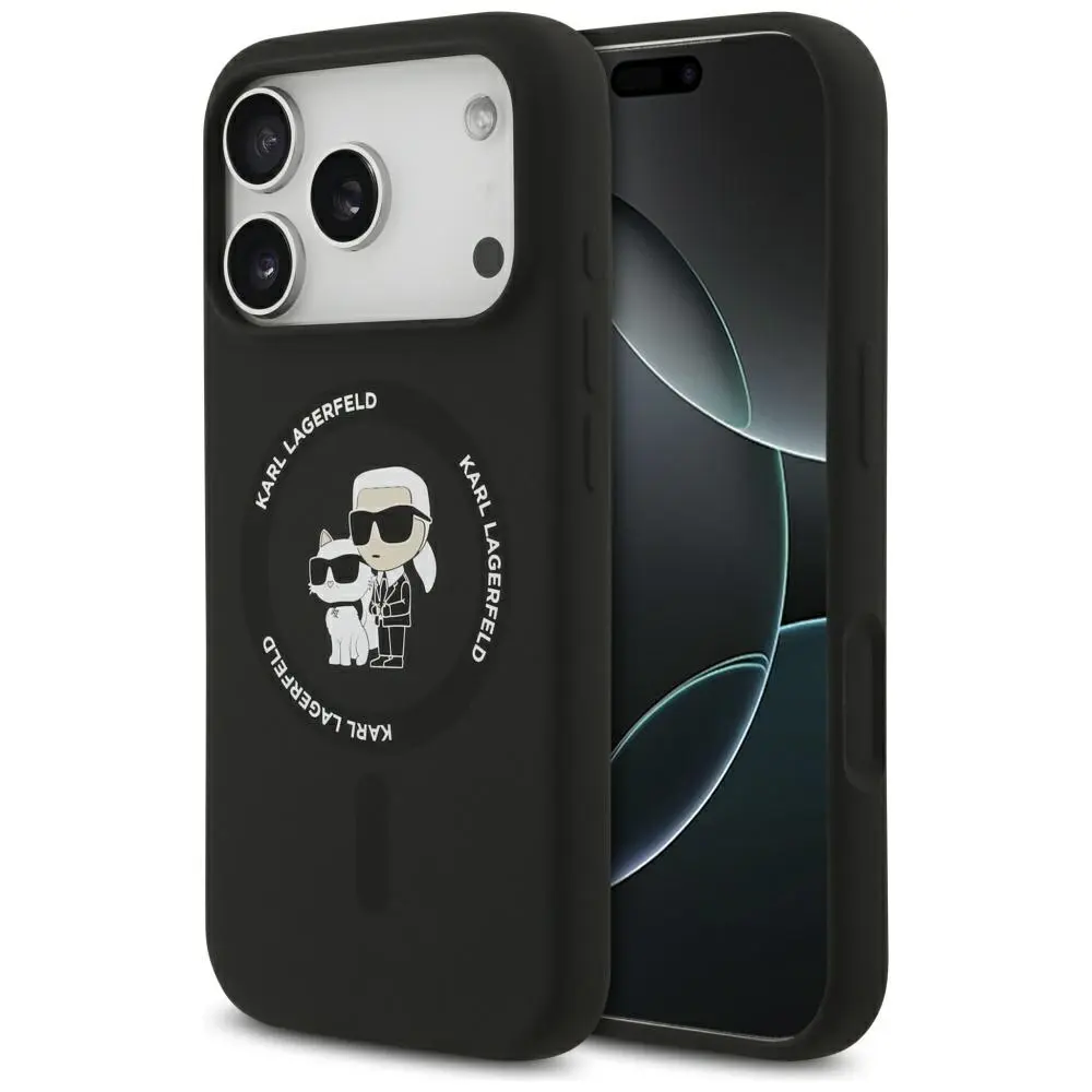 Karl Lagerfeld Liquid Silicone Karl and Choupette MagSafe kryt iPhone 17 Pro Max černý