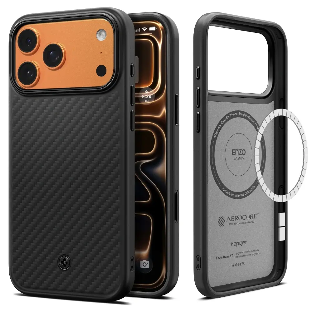 Spigen Enzo Aramid "T" MagSafe pro iPhone 17 Pro černý