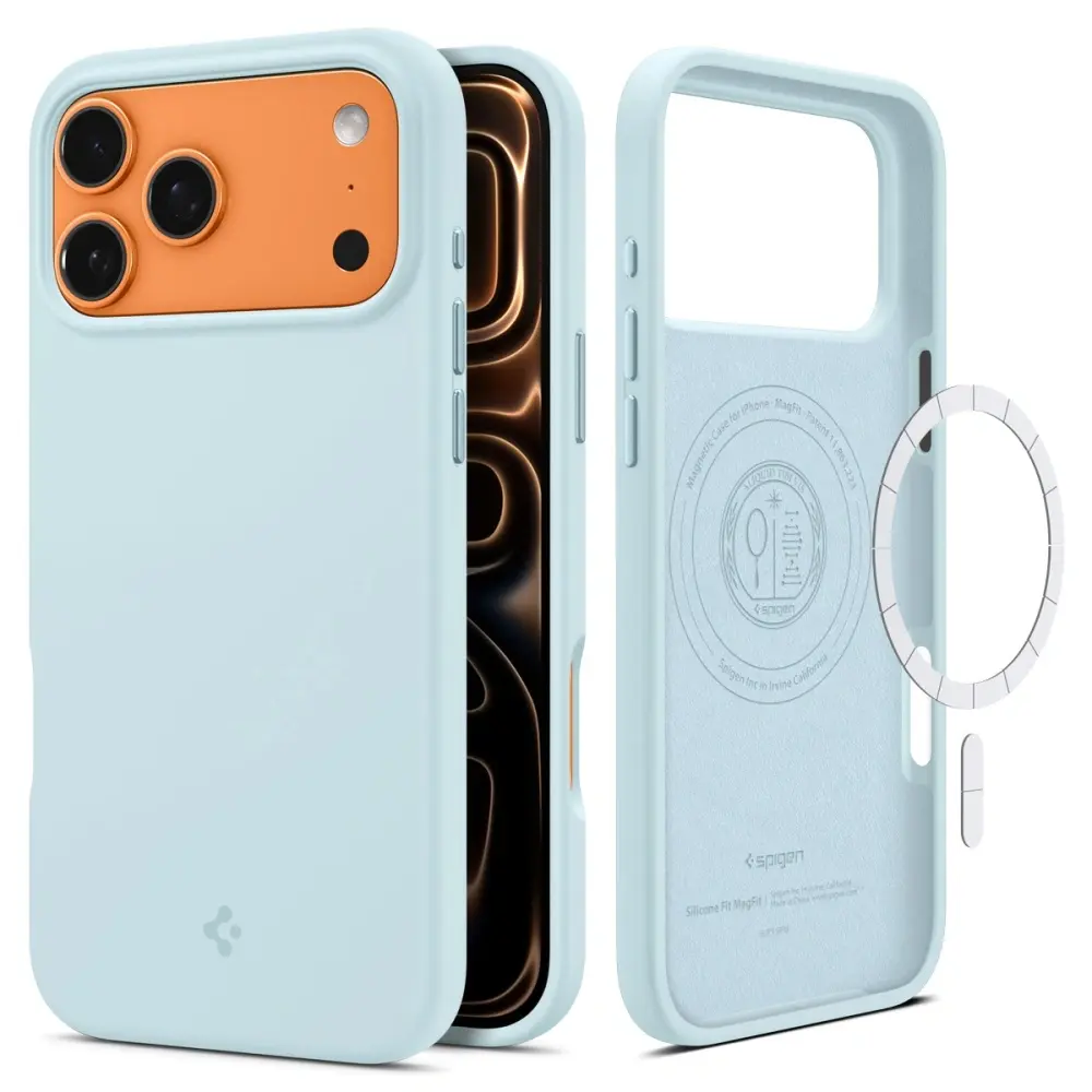 Spigen Silicone Fit MagSafe pro iPhone 17 Pro v tlumené modré