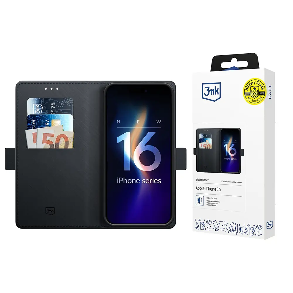 3mk Wallet Case iPhone 16 Černá