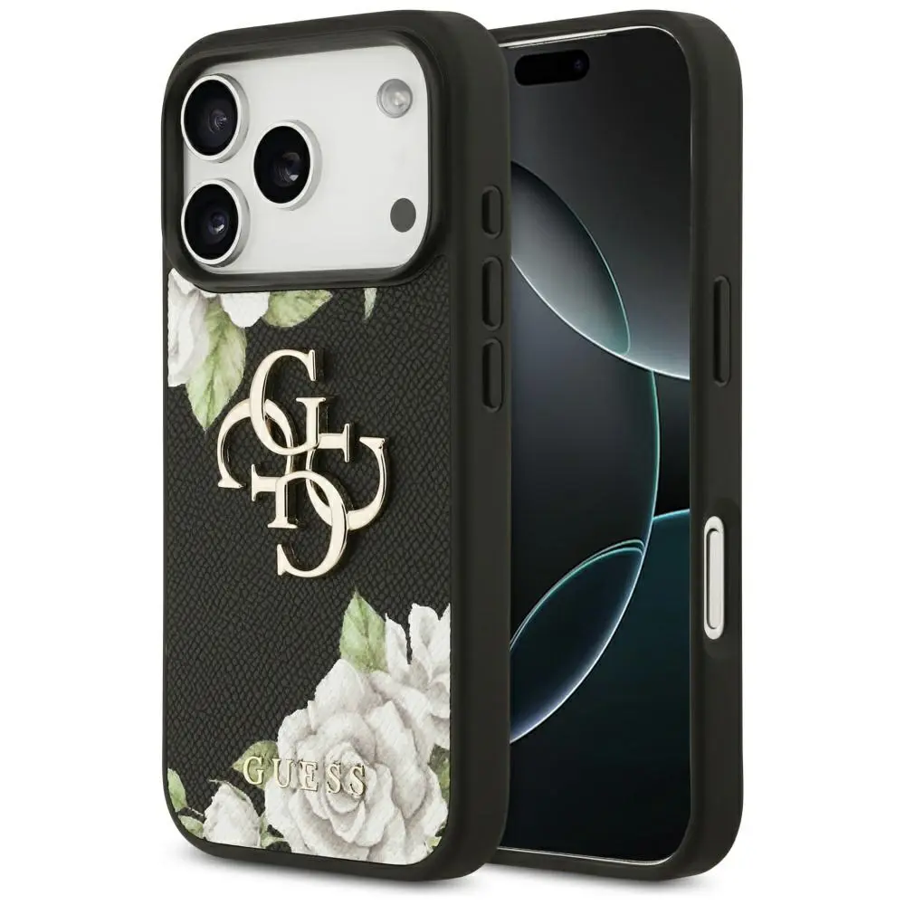 Guess Hardcase 4G Grained Roses Big Logo iPhone 17 Pro Max Černá