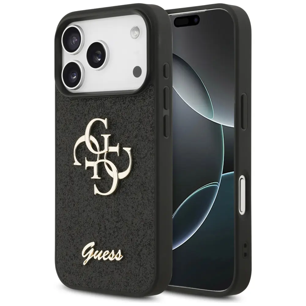 Zadní kryt Guess PU Fixed Glitter 4G Metal Logo pro iPhone 17 Pro Black