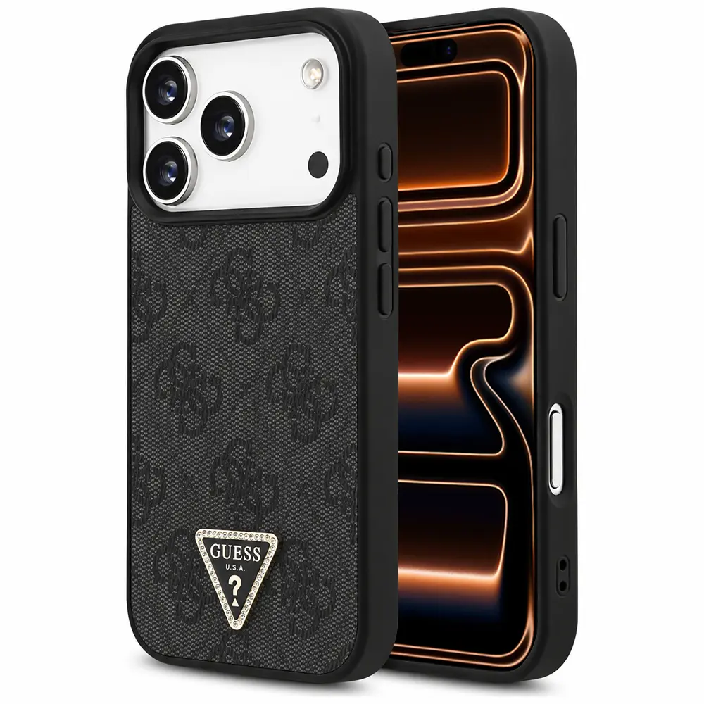 Guess Leather 4G Triangle Strass MagSafe pro iPhone 17 Pro Max černá