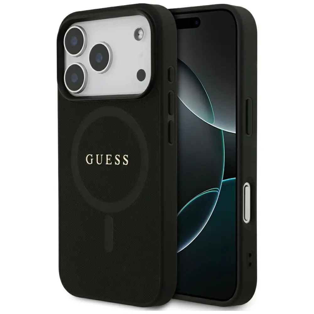 Guess Saffiano Classic Logo MagSafe pouzdro iPhone 17 Pro Max černé