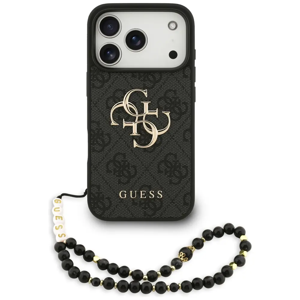 Zadní kryt Guess PU 4G Metal Logo Strap pro iPhone 17 Pro Black