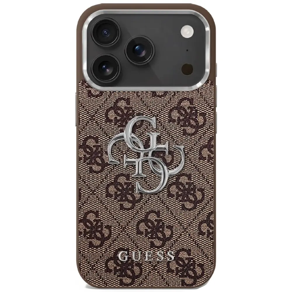 Zadní kryt Guess PU 4G Metal Logo pro iPhone 17 Silver Brown