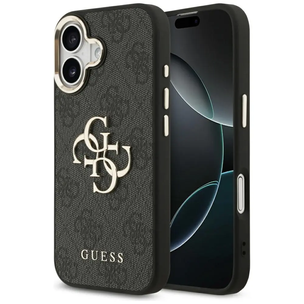 Guess PU Leather 4G Metal Logo Gold Frame Zadní Kryt pro iPhone 17 Black GUHCP17S4GMGCGR