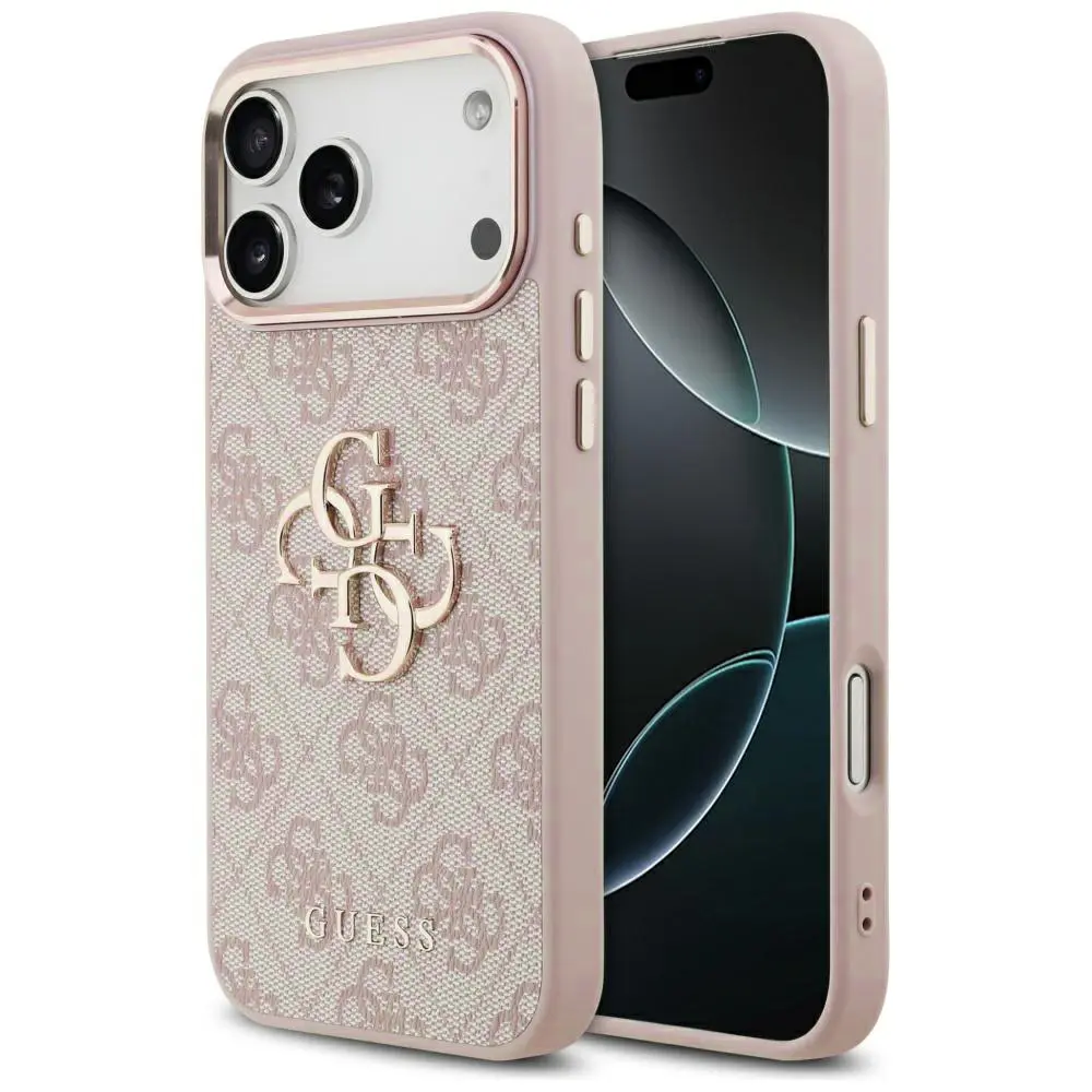 Zadní kryt Guess PU Leather 4G Metal Logo Gold Frame MagSafe pro iPhone 17 Pro Pink