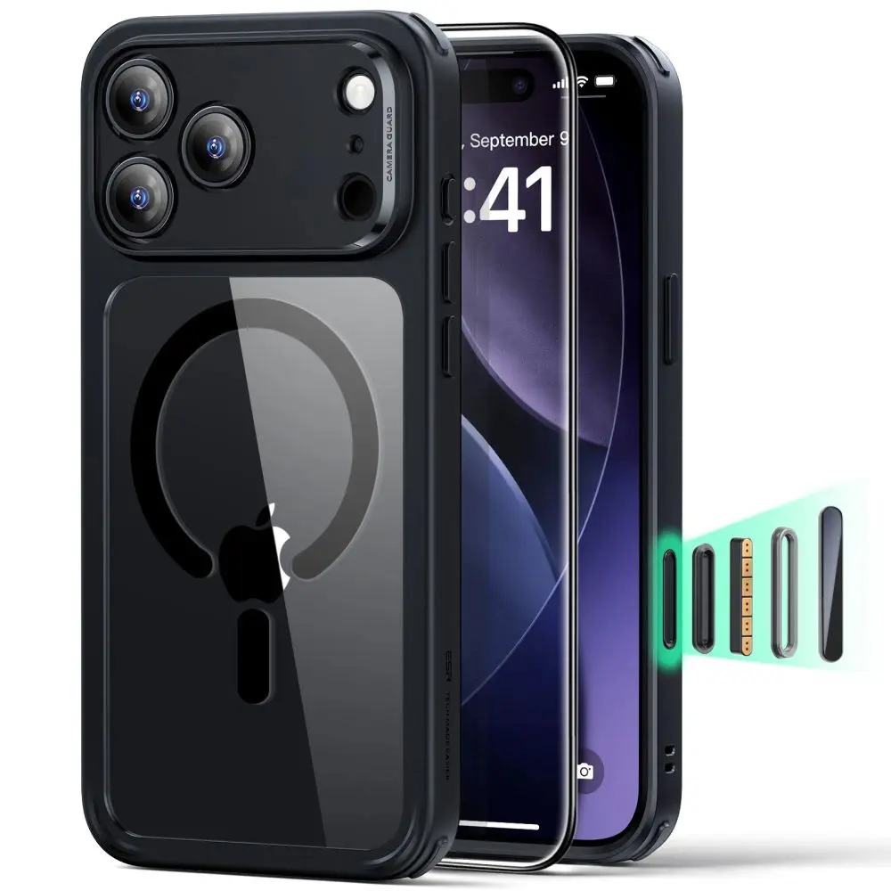 ESR Classic Hybrid HaloLock s ochranným sklem iPhone 17 Pro Max černá průhledná