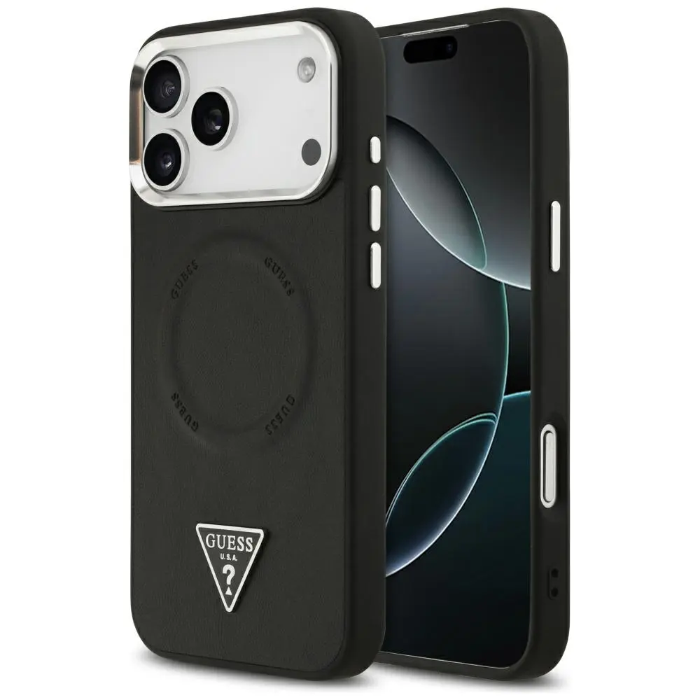 Zadní kryt Guess PU Leather Triangle Logo MagSafe pro iPhone 17 Pro Max Black