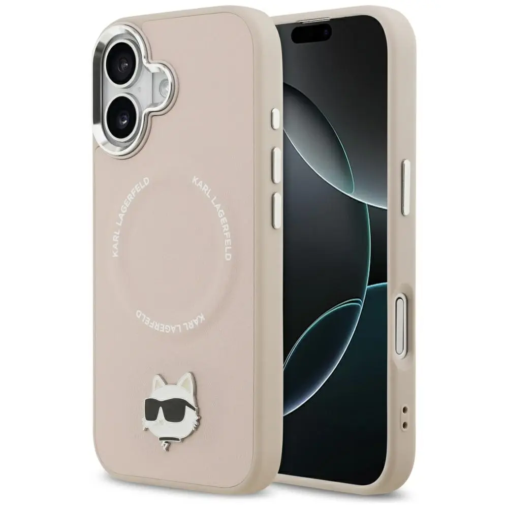 Karl Lagerfeld Leather Choupette Pin MagSafe iPhone 17 růžová