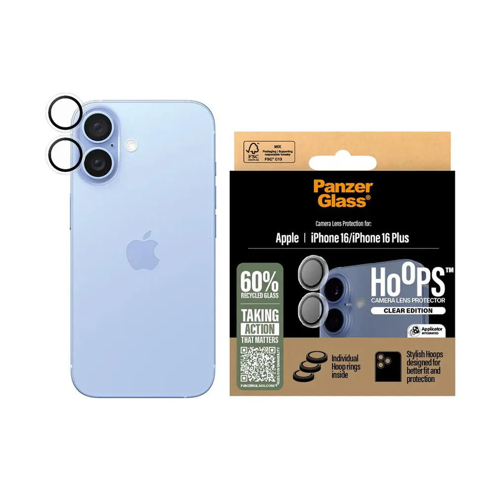 PanzerGlass Hoops Ochrana čočky fotoaparátu iPhone 16 iPhone 16 Plus průhledná