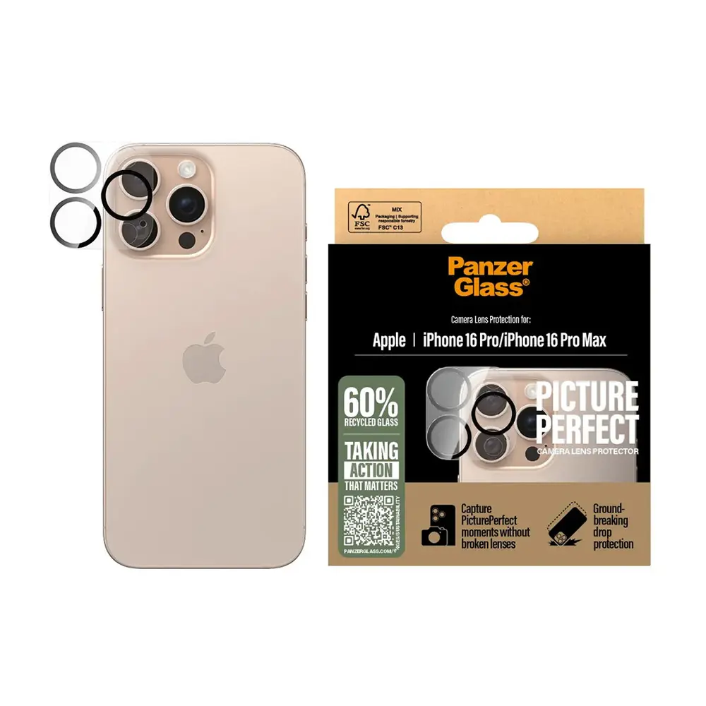 PanzerGlass PicturePerfect ochrana čočky fotoaparátu iPhone 16 Pro/Pro Max průhledná