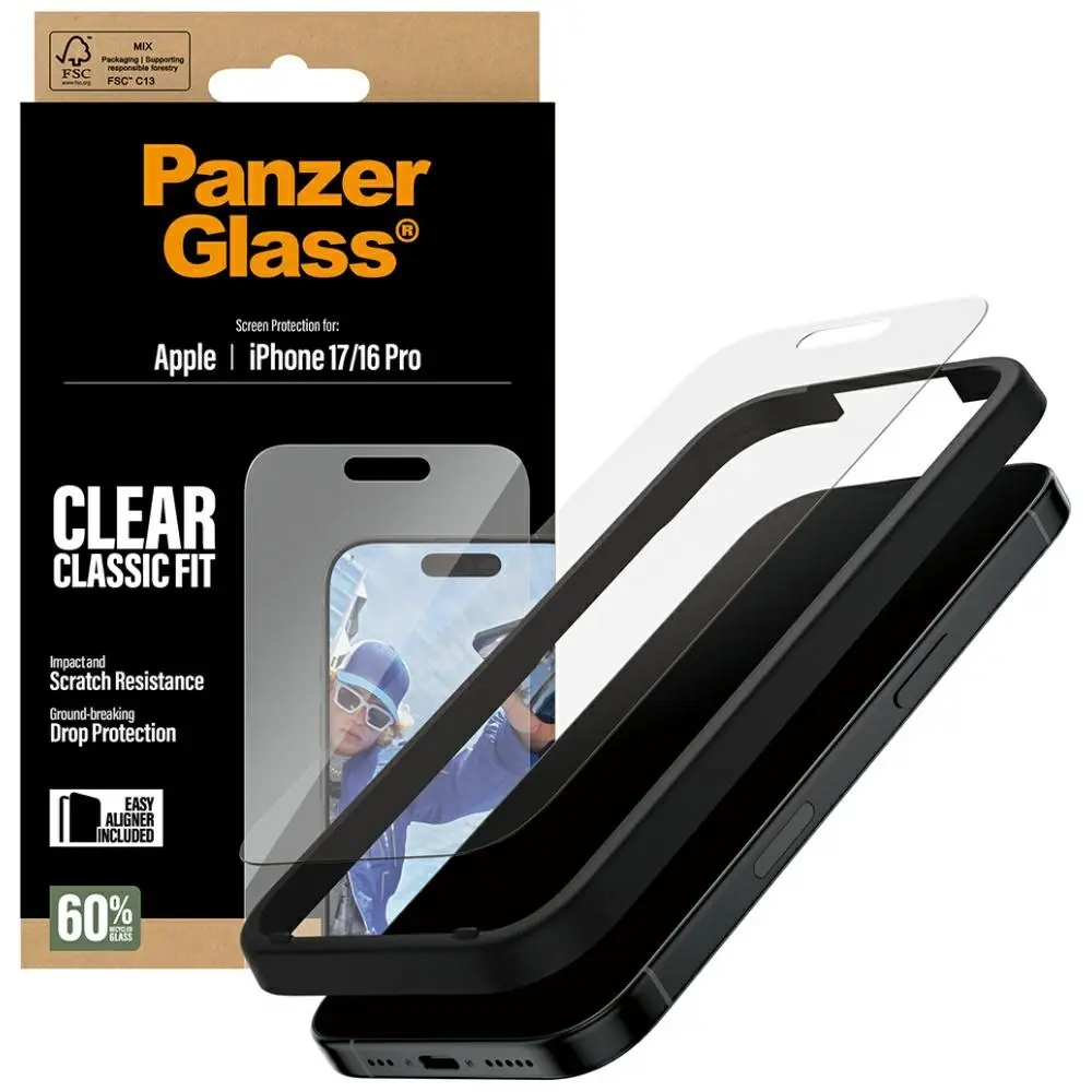 PanzerGlass® Classic Fit ochranné sklo s EasyAlignerem iPhone 17 iPhone 16 Pro čiré