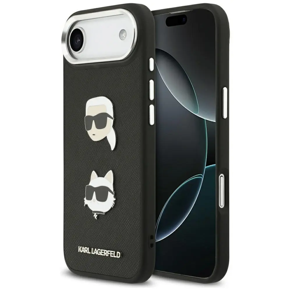 Karl Lagerfeld FW Grained Karl &amp; Choupette Heads Pins &amp; Logo iPhone 17 Air černá