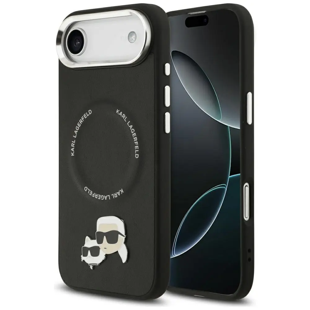 Karl Lagerfeld Leather Karl &amp; Choupette Pins MagSafe iPhone 17 Air černá