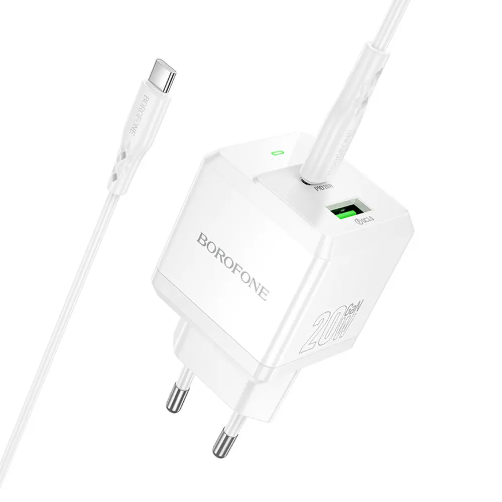 Borofone Intenso BN19 nástěnná nabíječka PD20W QC3.0 USB a Type-C bílá