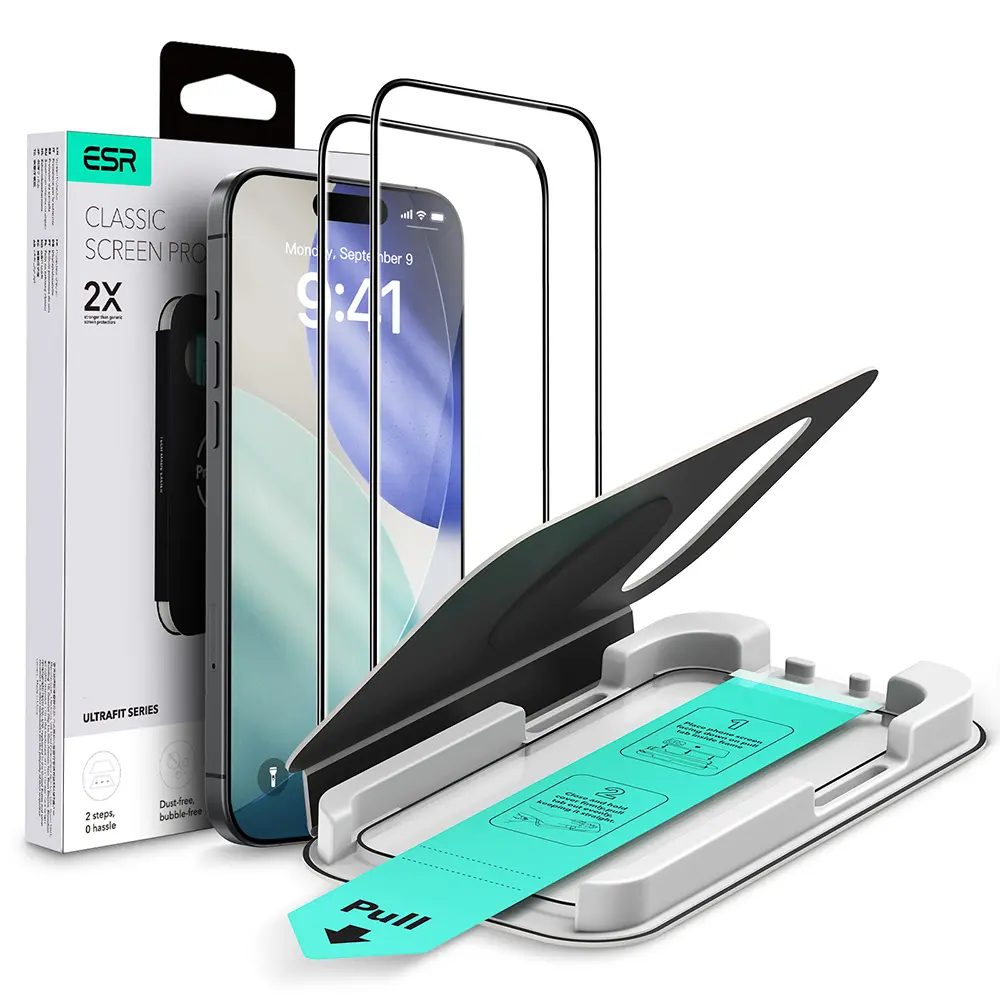 ESR tvrzené sklo UltraFit 2 kusy pro iPhone 16 Pro iPhone 17 průhledné