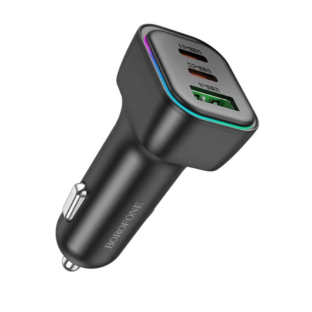 Borofone autonabíječka Trophie BZ28C 1x USB 2x Type-C 60W RGB černá