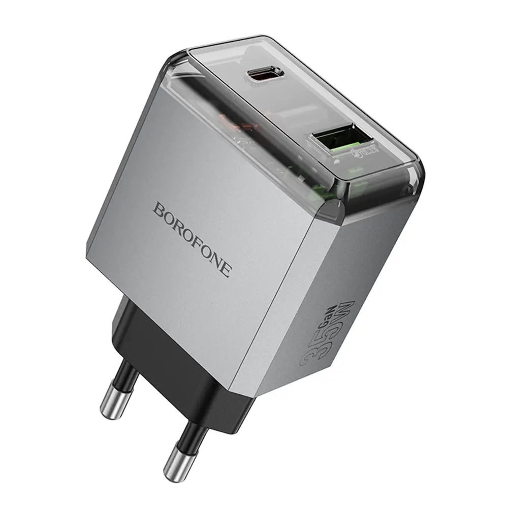 Adaptér Borofone BN20 Lena s funkcí rychlonabíjení Dual 35W šedý
