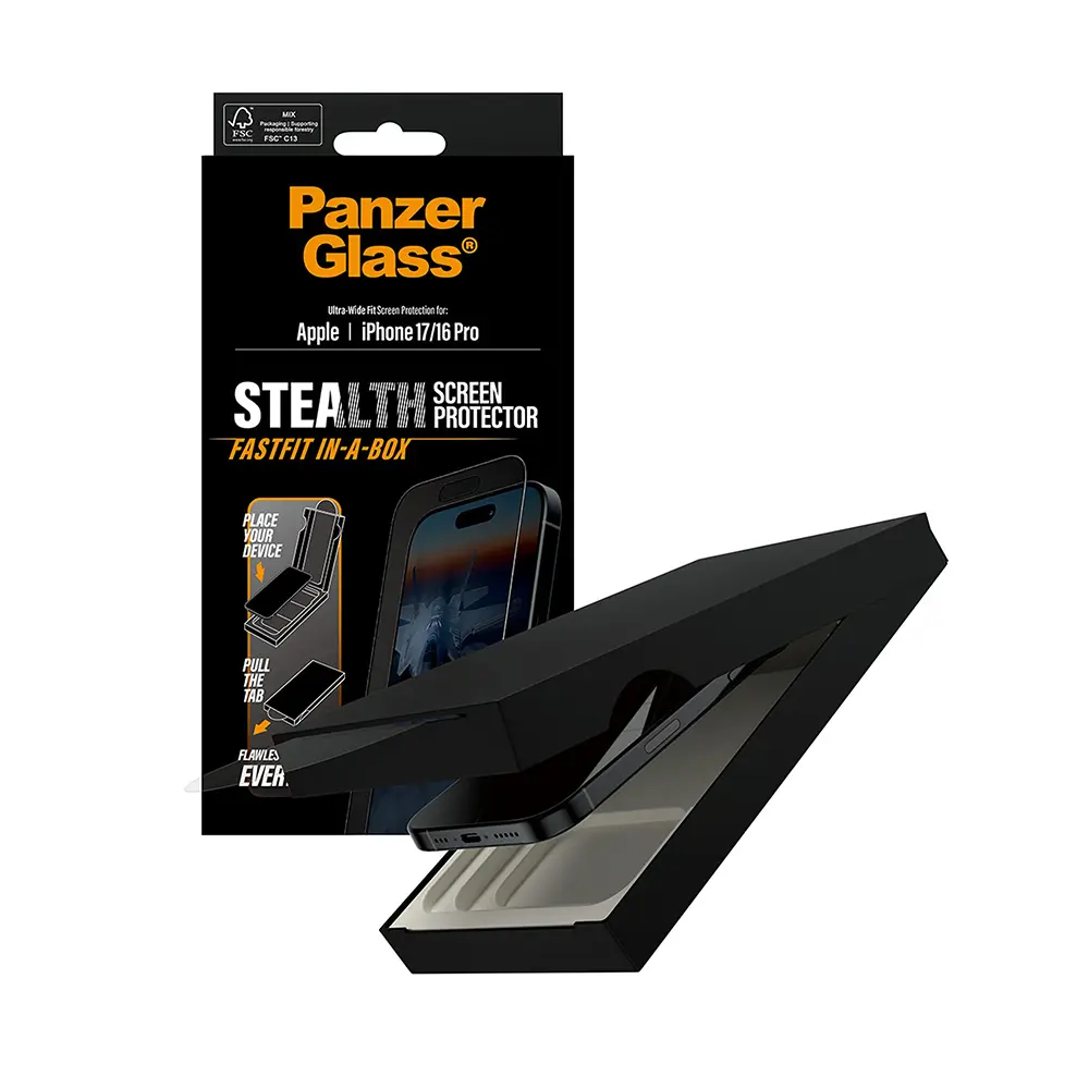 PanzerGlass Ultra-Wide Fit Stealth ochranné sklo iPhone 17 16 Pro černé