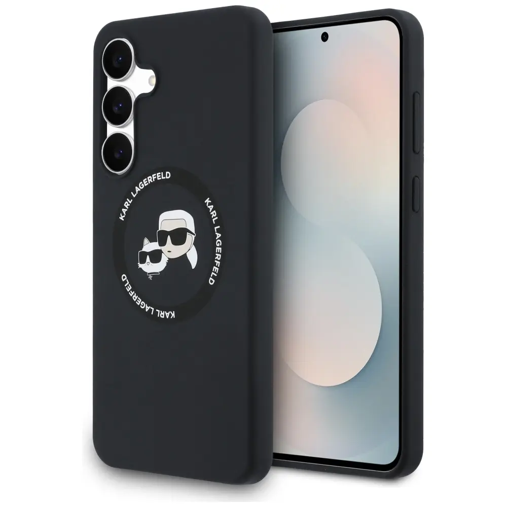 Karl Lagerfeld Liquid Silicone K&CH Heads MagSafe Zadní Kryt pro Samsung Galaxy S25 FE Black KLHMS25FESKCHTCK