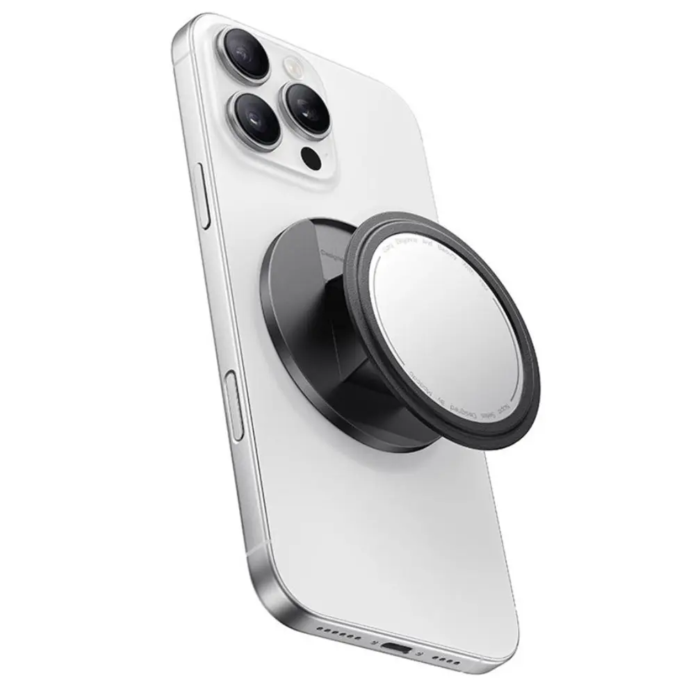 Mcdodo - skládací magnetický stojánek na telefon 2 v 1 (MR-7912) - s vestavěným kosmetickým zrcátkem, kůže - černá