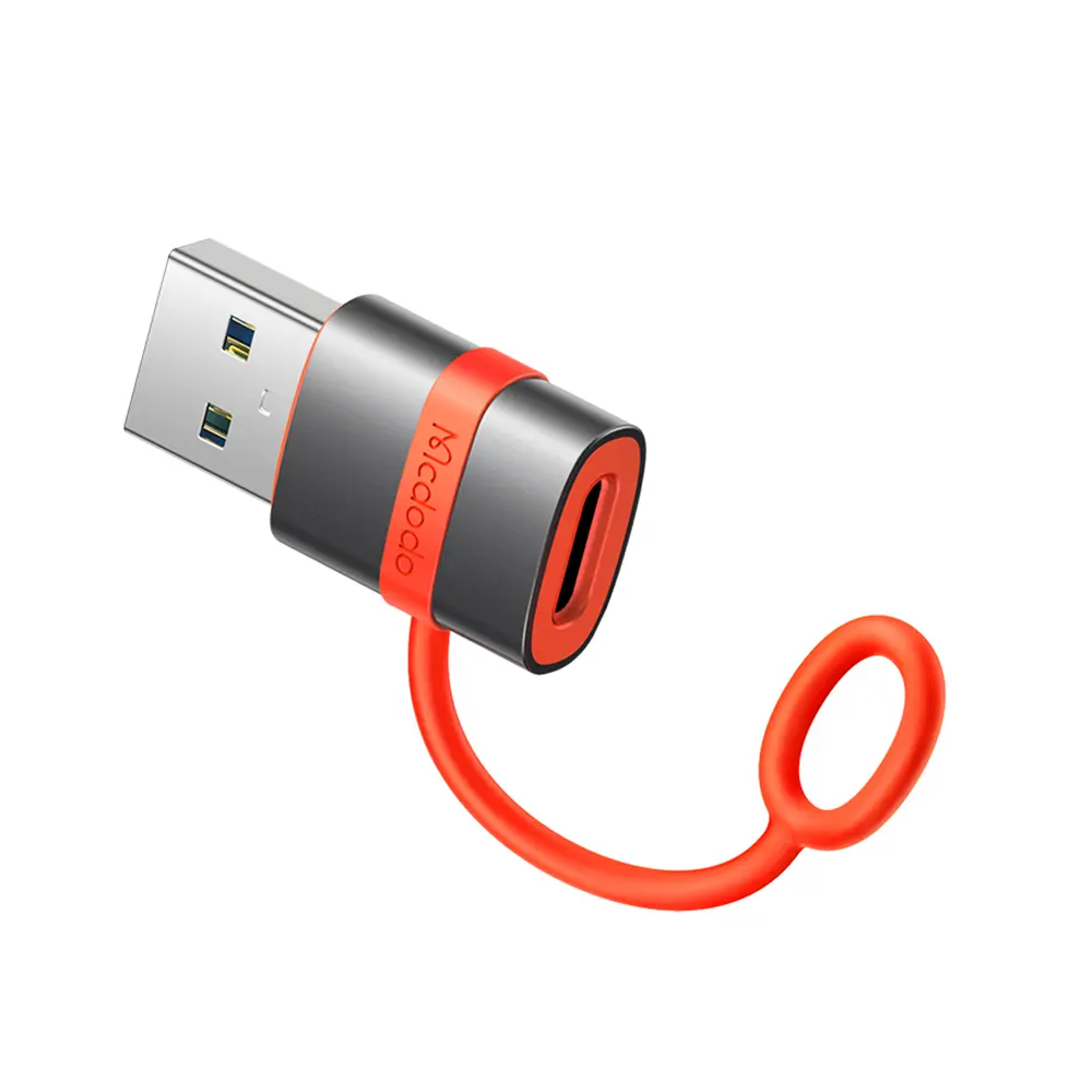 Mcdodo – adaptér (OT-3800) – se silikonovým háčkem, hliníková slitina, USB-C na USB 3.0, 5Gbps, přenosný design, Plug&amp;Play – šedá