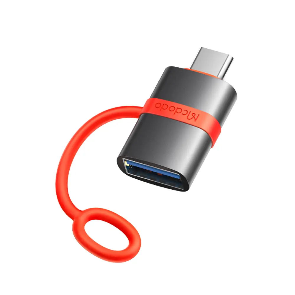 Mcdodo – adaptér (OT-3810) – se silikonovým háčkem, hliníková slitina, USB na typ-C, 5Gbps, přenosný design, plug&amp;play – šedá