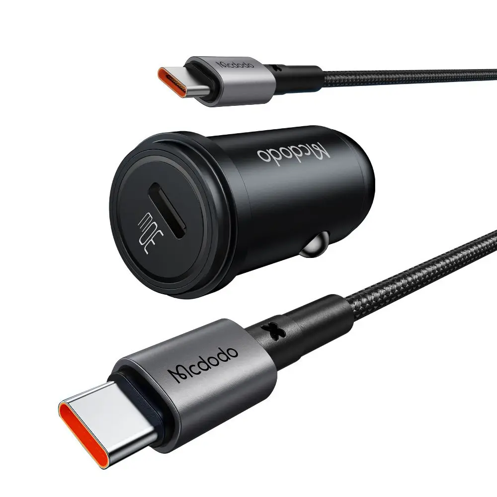 Mcdodo - nabíječka do auta Obsidian Series (CC-7493) - s kabelem typu C, PD30W, Smart IC, mini velikost, 1,2m - černá