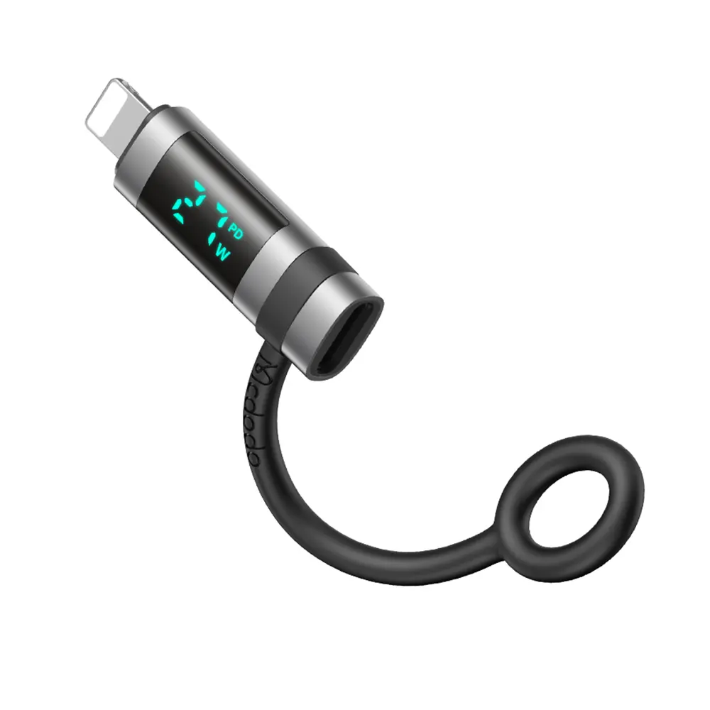Mcdodo - adaptér řady Pigeon (OT-2610) - se silikonovým háčkem, hliníkovou slitinou, USB-C na Lightning 36W, HD LED displej - černý