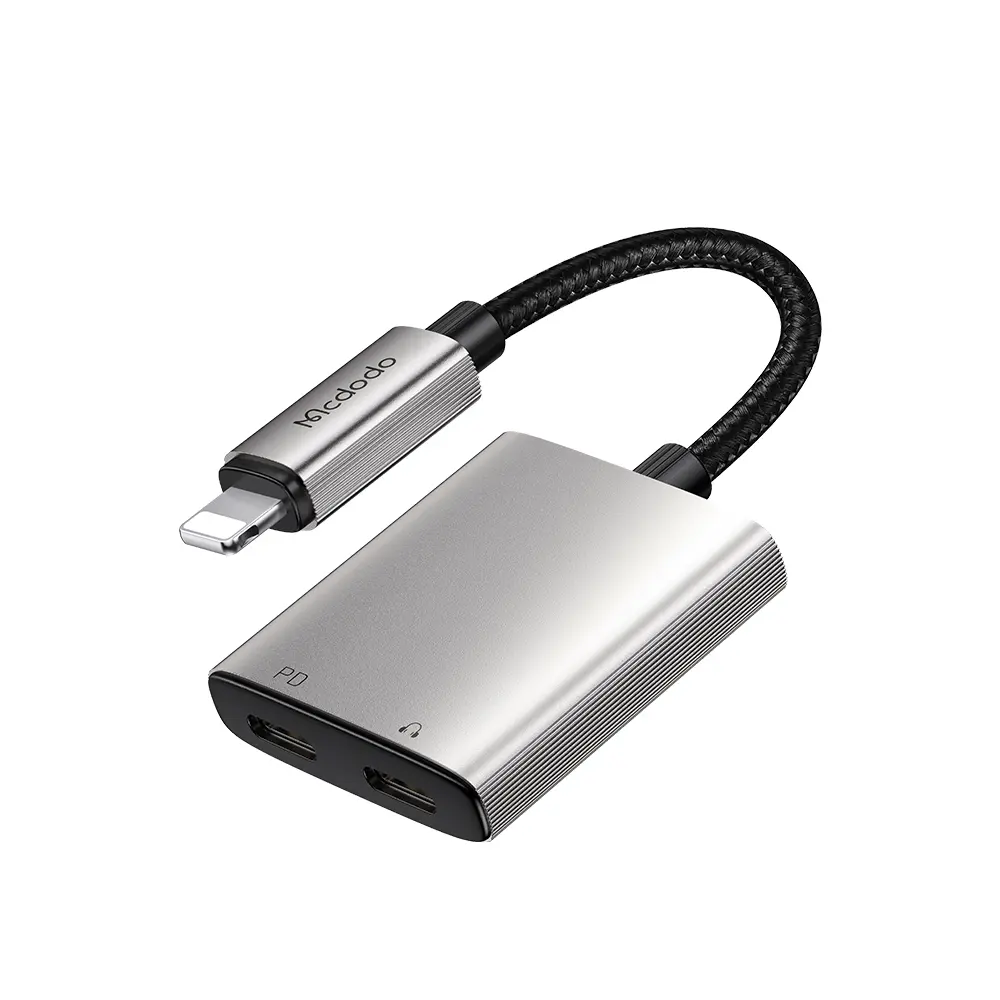Mcdodo - audio adaptér řady Wales (CA-5560) - Lightning na 2x Lightning, hliníková slitina, nylon, 5V/2A, 12,5cm - šedá