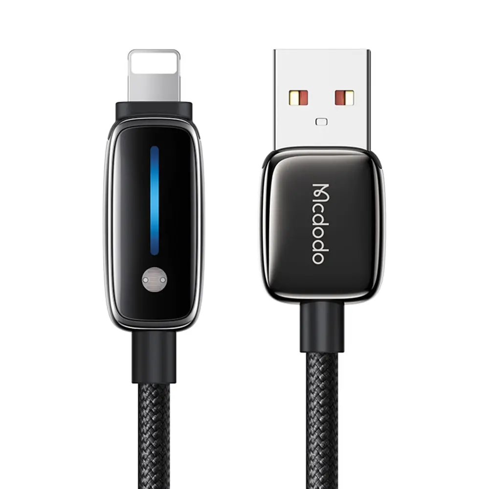 Mcdodo – datový kabel (CA-0010) – s automatickou úpravou jasu, USB-A na Lightning, 3A, 1,2m – černý