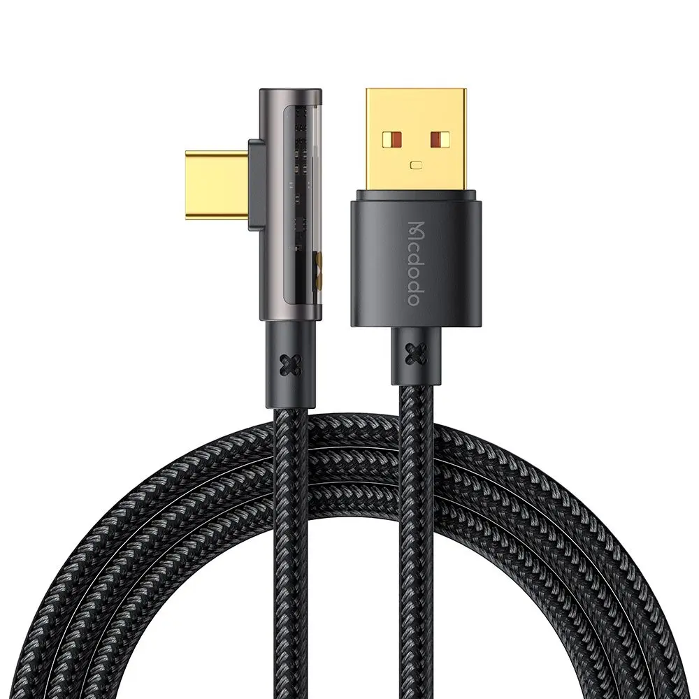 Mcdodo – datový kabel (CA-3380) – USB-C na USB-A, 90stupňový design, 6A, transparentní design, 1,2m – černý