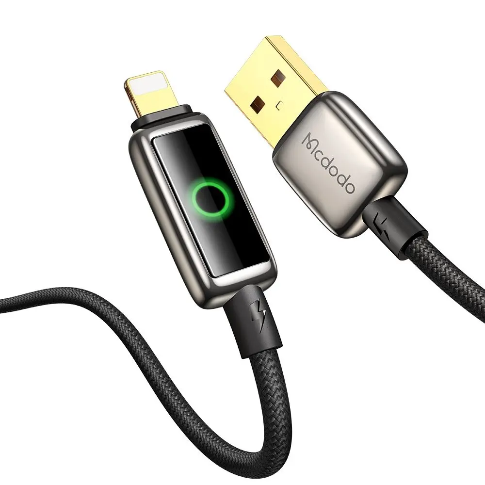 Mcdodo – datový kabel (CA-6590) – s LED displejem s dýchacím světlem, USB-A na Lightning, automatické vypnutí, 3A, 1,2m – černý