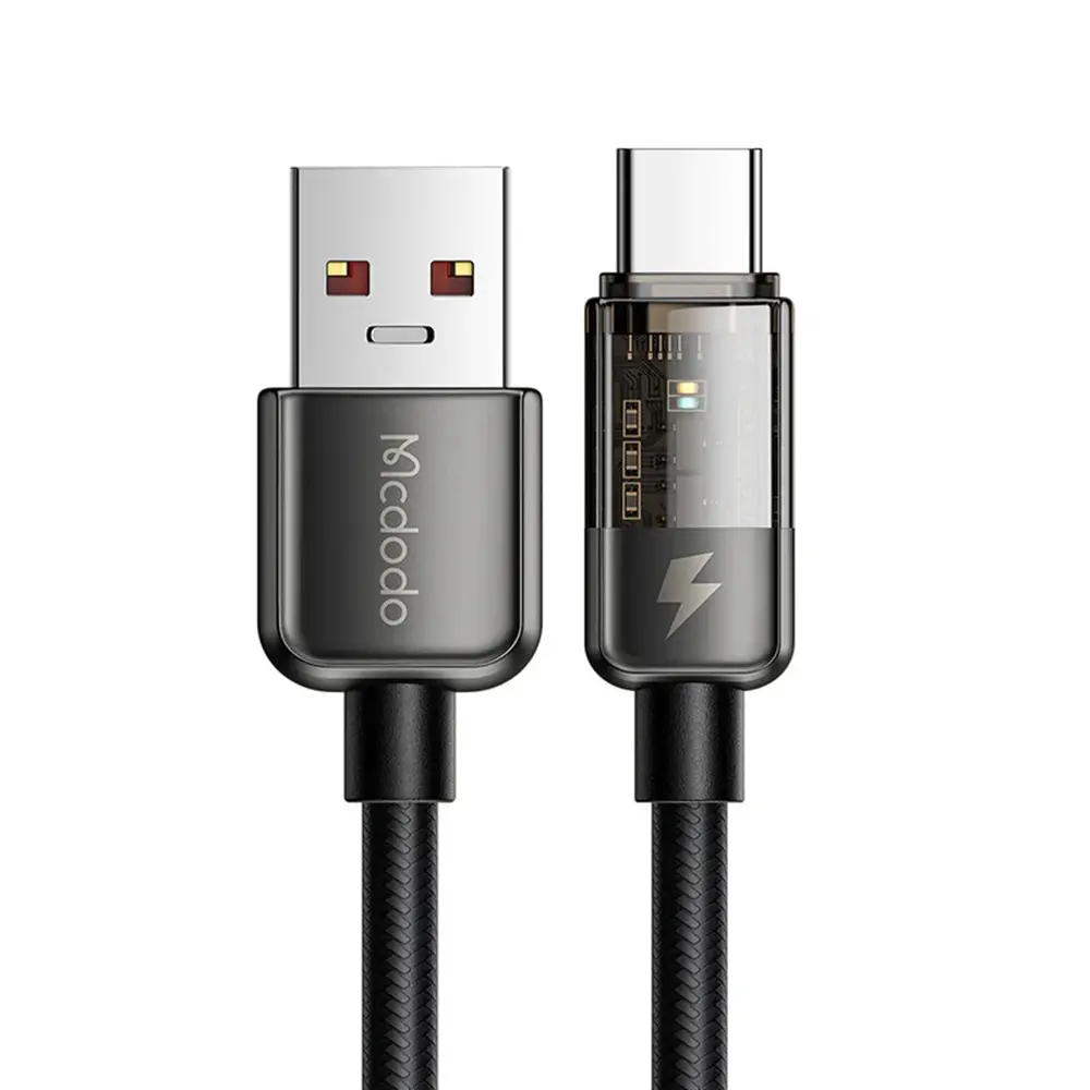 Mcdodo – datový kabel (CA-3150) – USB na Type-C, 6A, super rychlé nabíjení, transparentní design, automatické vypnutí, 1,2m – černý