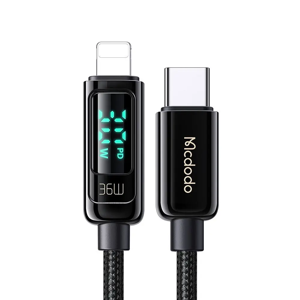 Mcdodo – datový kabel (CA-8810) – USB-C na Lightning, 36W, digitální displej, 1,2m – černý