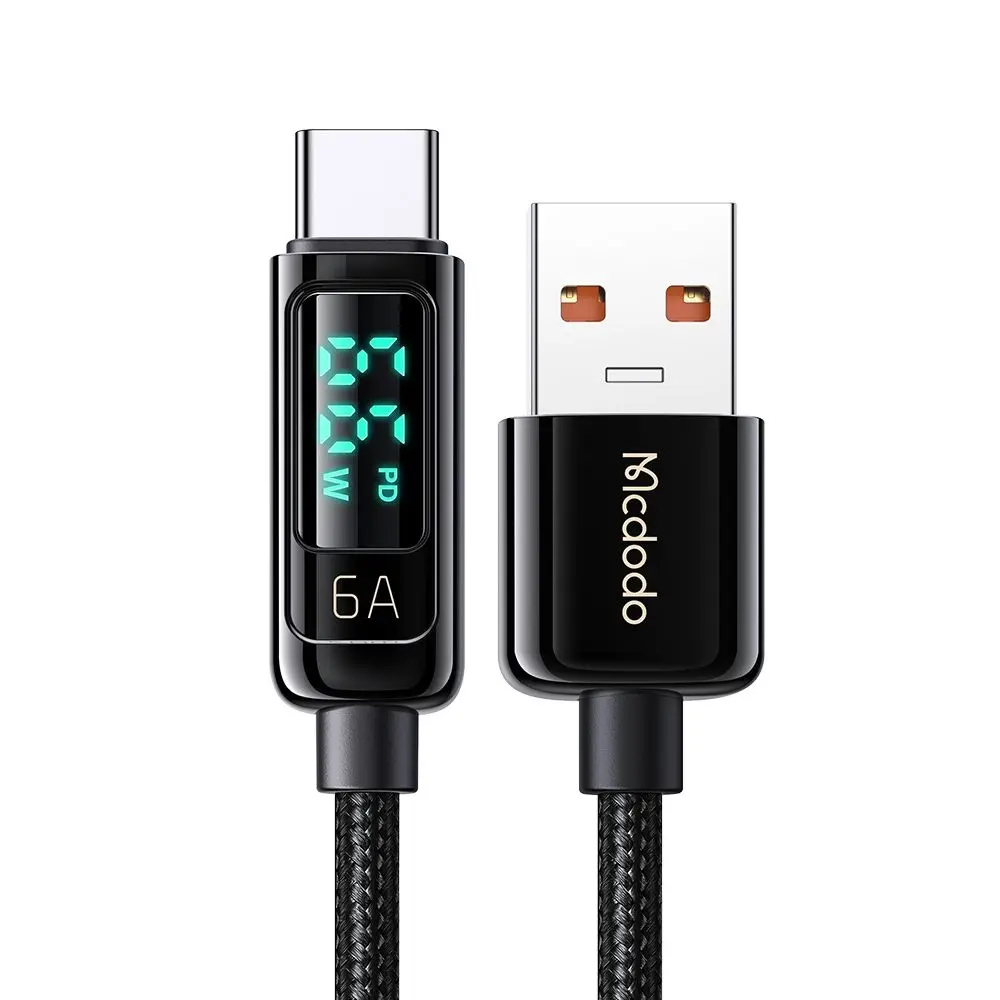 Mcdodo – datový kabel (CA-8690) – USB-A na USB-C, 6A, digitální displej, 1,2m – černý