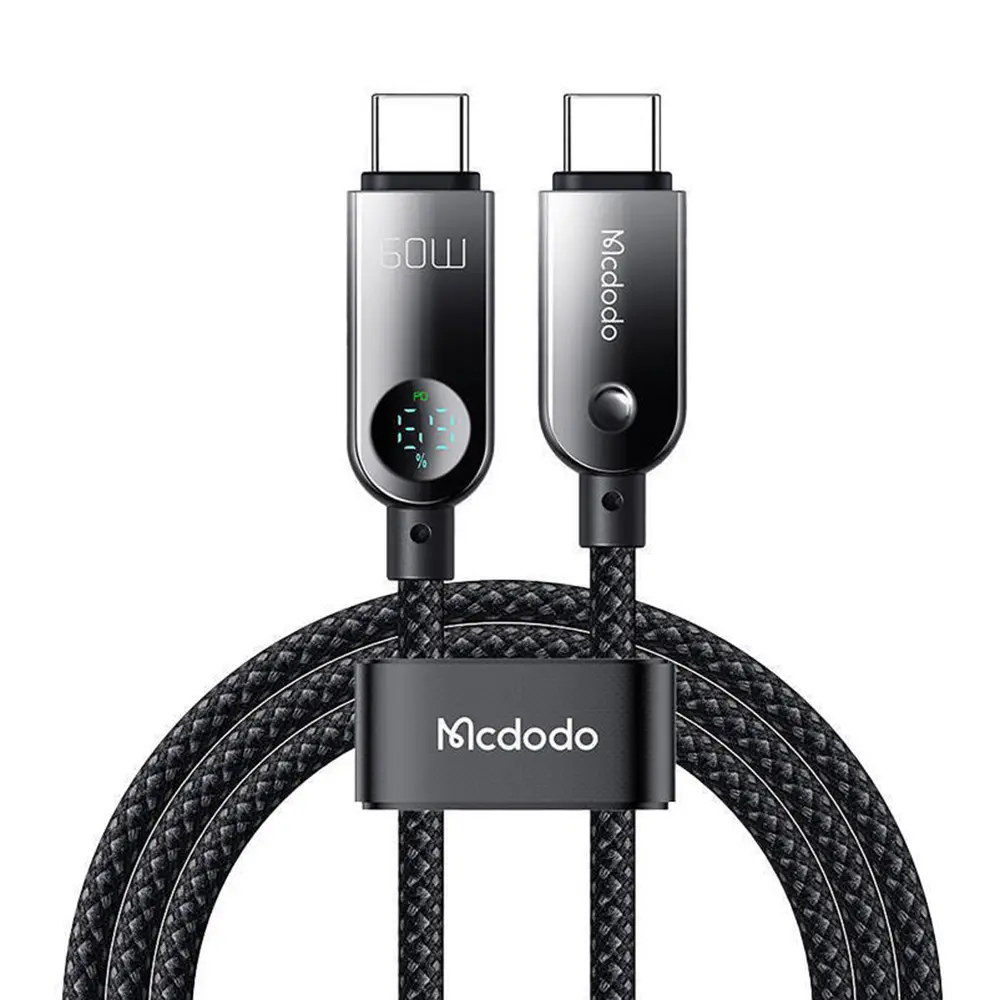 Mcdodo – datový kabel (CA-4780) – Type-C na Type-C, PD60W, s vestavěným LED displejem, ABS + nylon, 1,2 m – černý