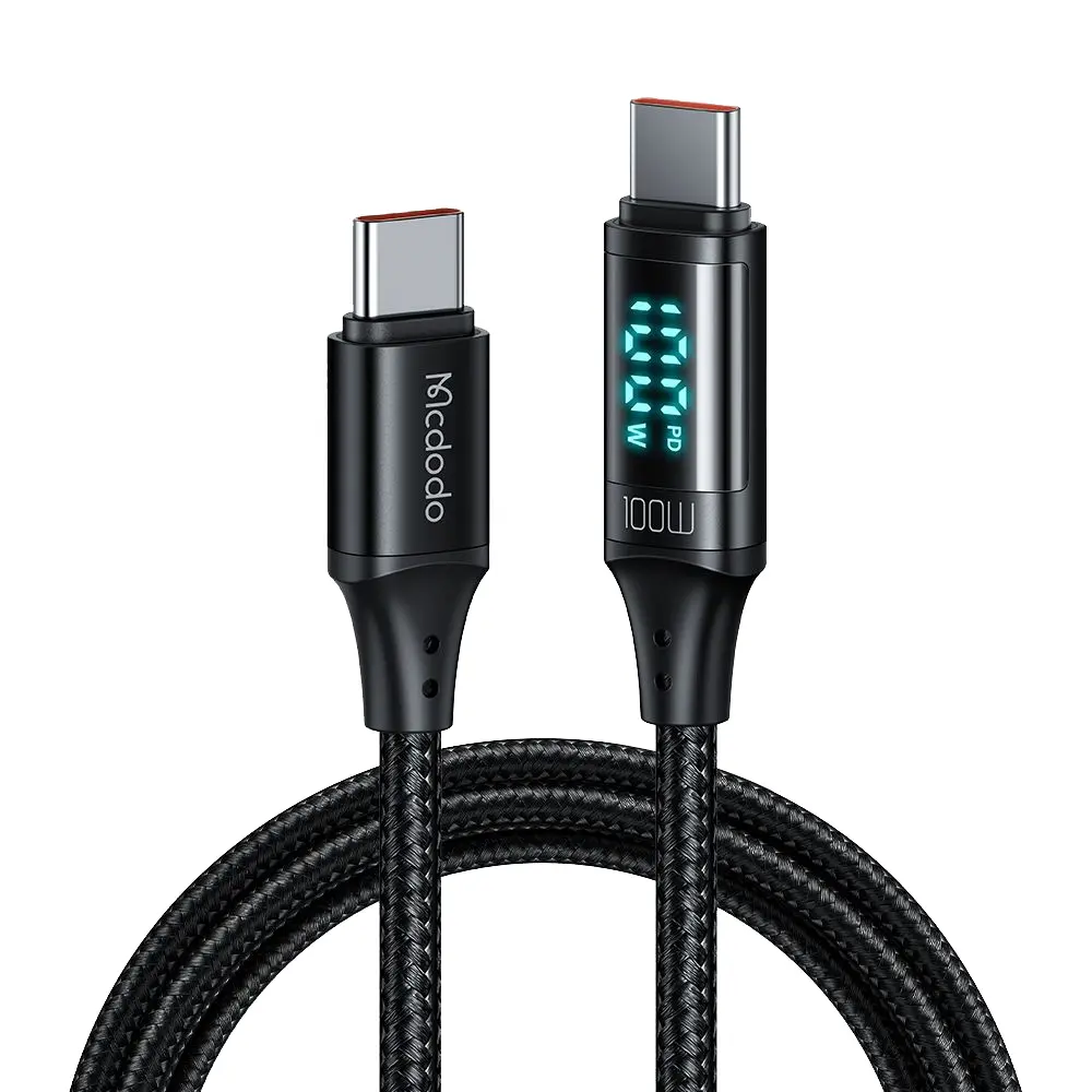 Mcdodo - datový kabel (CA-1100) - Type-C na Type-C, s digitálním displejem, nylonové opletení, hliníková slitina, 100W, 1,2m - černý