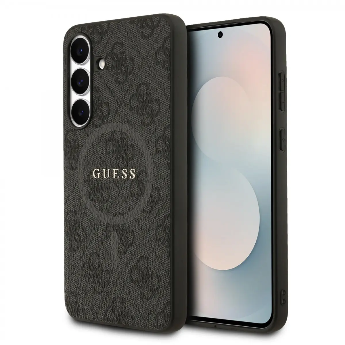 Zadní kryt Guess PU Leather 4G Colored Ring MagSafe pro Samsung Galaxy S25 FE Black