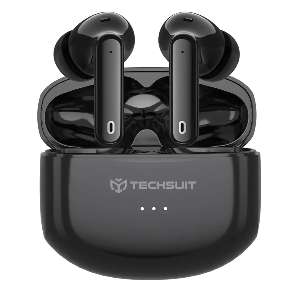 Techsuit - bezdrátová sluchátka Premium Audira Pro (CW1) - Bluetooth V5.4, 300mAh, dotykové ovládání, aktivní potlačení hluku, 4 mikrofony - černá