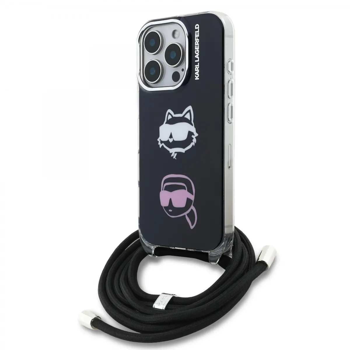 Zadní kryt Karl Lagerfeld IML Crossbody K&amp;CH Heads pro iPhone 16 Pro Black